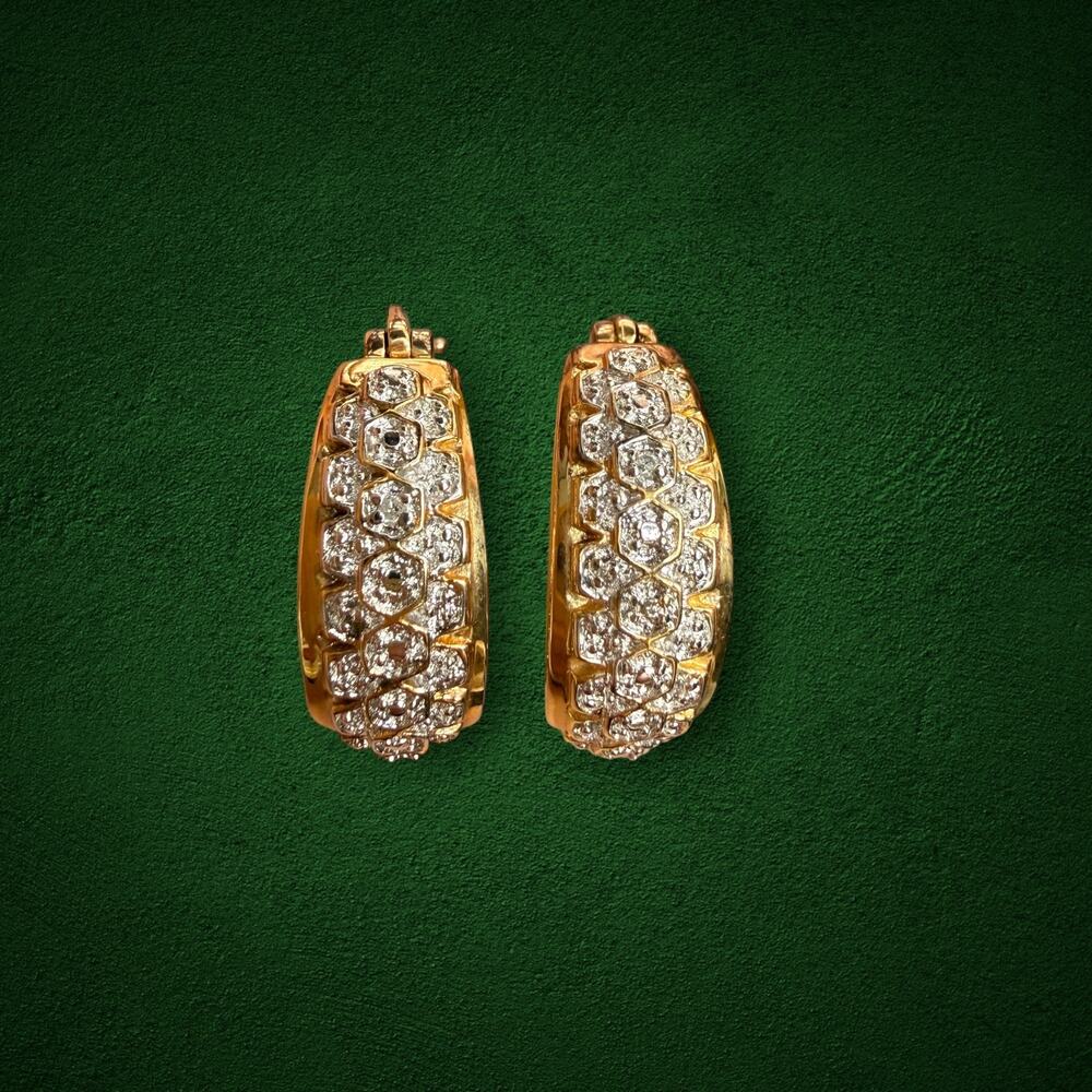 925 Sterling Silver Gold Tone CZ Pave Wide Hoop Earrings